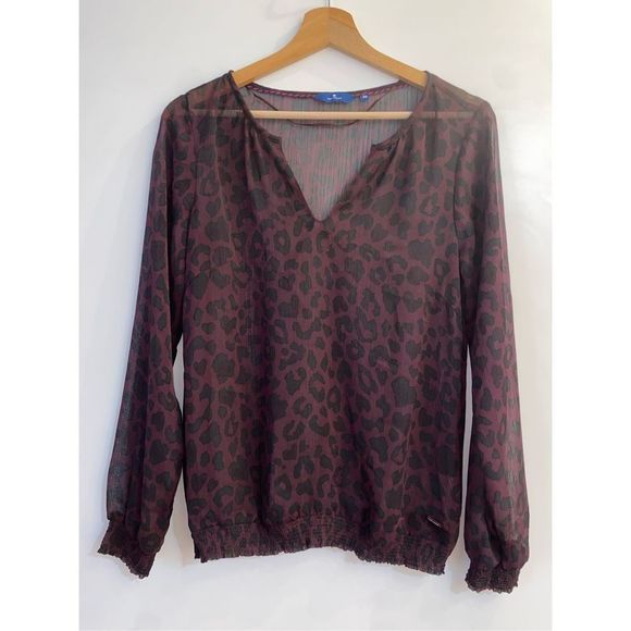 Tom Tailor Maroon Leopard Sheer Italian Blouse Shirt, Size IT 36 / US Small - Picture 2 of 12